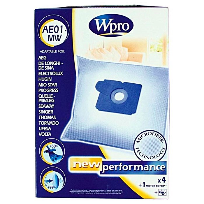 Набір мішків AE01-MW Wpro (4 шт) та фільтра мотора до пилососа Electrolux 481281718608