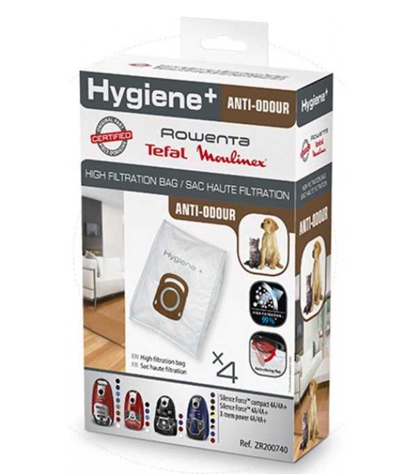 Комплект мешков (4шт.) для пылесоса Rowenta HYGIENE+ Antiodour, ZR200740